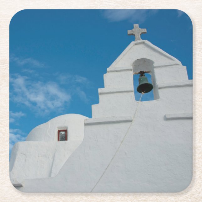 Typical whitewashed church square paper coaster (Front)