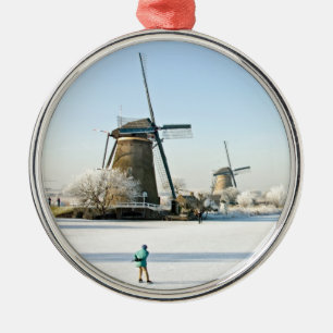Typically dutch ice skating  at Kinderdijk Holland Metal Tree Decoration