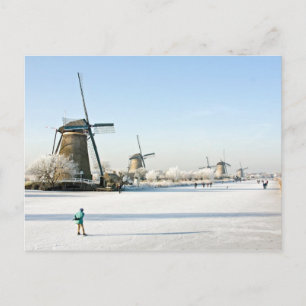 Typically dutch ice skating  at Kinderdijk Holland Postcard
