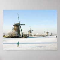 Typically dutch ice skating  at Kinderdijk Holland