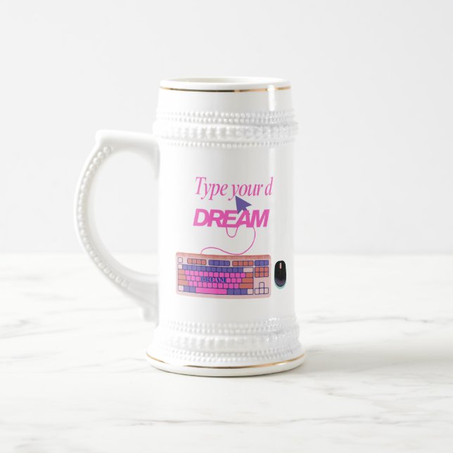 Typing My Future Beer Stein (Left)