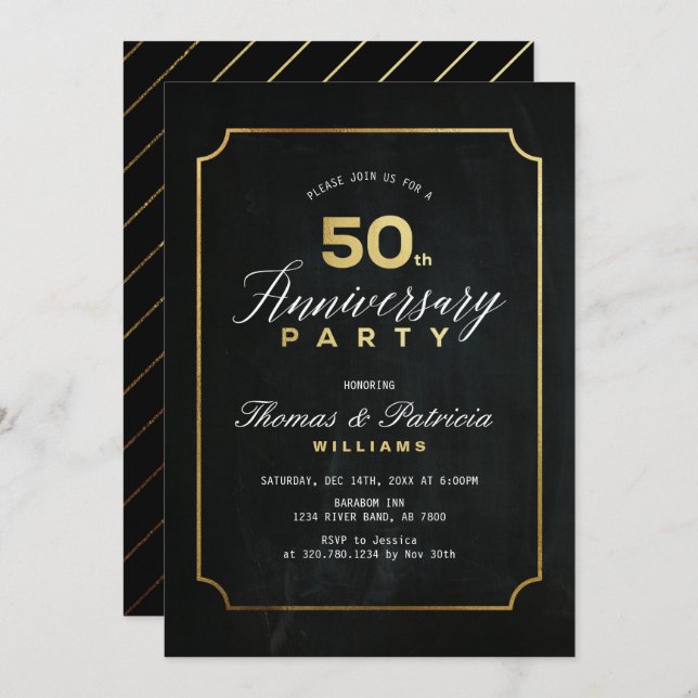 Typograph Gold 50th Wedding Anniversary Invitation (Front/Back)