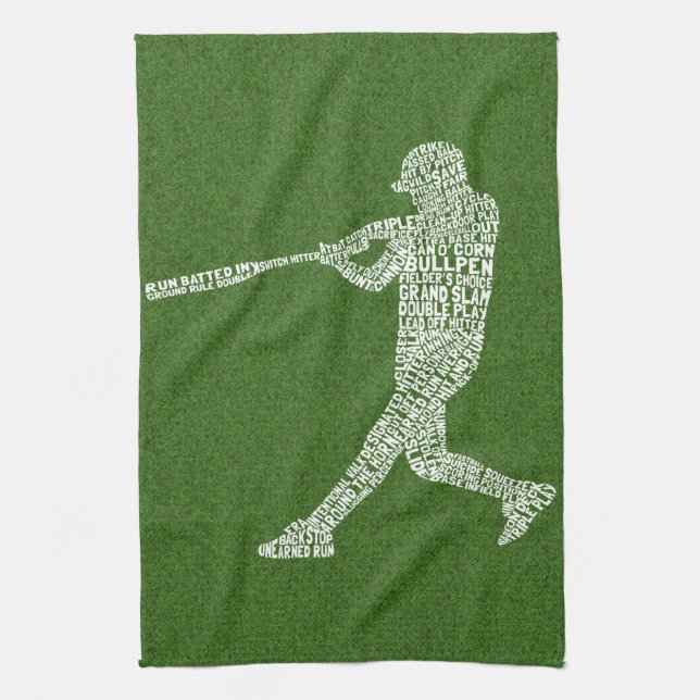 Typographic Baseball Softball Player Tea Towel (Vertical)