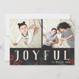 Typographic Botanicals 2 Photo Collage Joyful Holiday Card