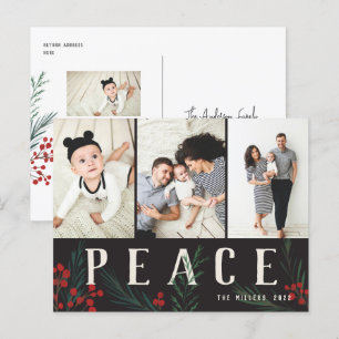 Typographic Botanicals 3 Photo Peace Holiday Postcard