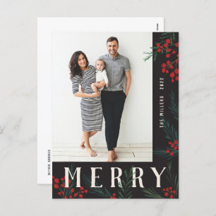 Typographic Botanicals Photo Merry Holiday Postcard