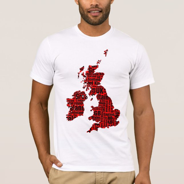 Typographic British Isles - Red and Black. T-Shirt (Front)