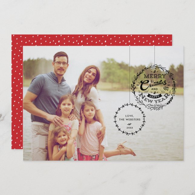 Typographic Christmas Ornament 2 Holiday Card (Front/Back)