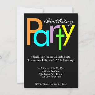 Typographic Colours Birthday Party Invitation
