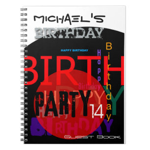 Typographic Happy 14th Birthday Party Guest Book
