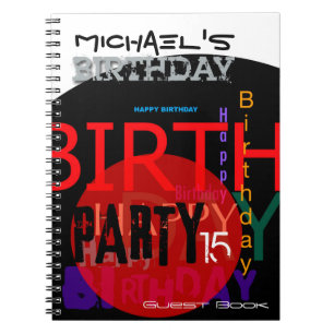 Typographic Happy 15th Birthday Party Guest Book