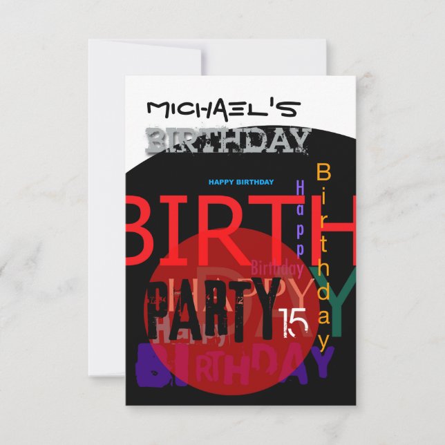 Typographic Happy 15th Birthday Party Invitation (Front)