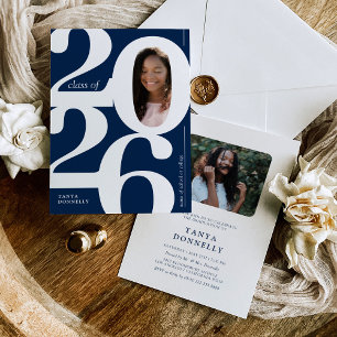 Typographic Photo Blue Graduation Party Invitation