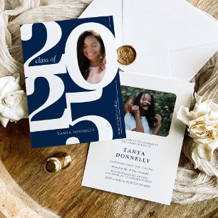 Typographic Photo Blue Graduation Party Invitation