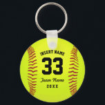 Typographic Softball Team Key Ring<br><div class="desc">Softball. Clipart softball theme. Customizable. Black text. Enter the player's name,  number,  team name and year.  Ideal gift for friends and family. Art by José Ricardo</div>