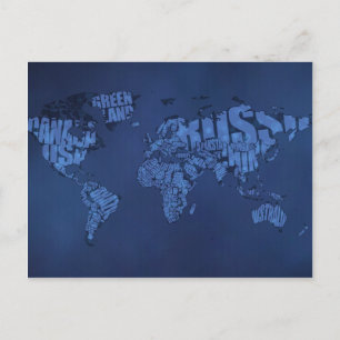Typographic World Map (Dark) Postcard