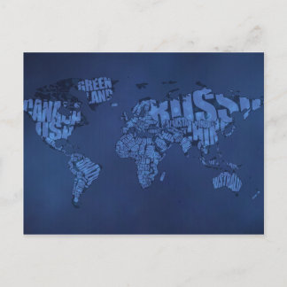 Typographic World Map (Dark) Postcard