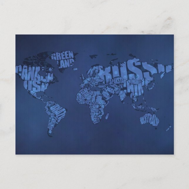 Typographic World Map (Dark) Postcard (Front)
