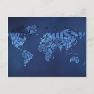 Typographic World Map (Night) Postcard