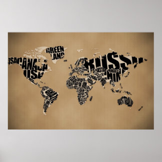 Typographic World  Map Poster