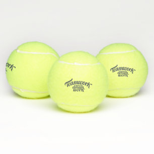 Typographical slogan teamwork makes tennis balls