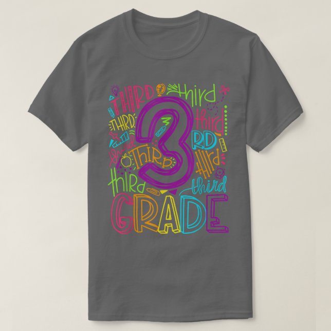 Typography 3rd Grade Back To School Student Teache T-Shirt (Design Front)