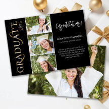 Typography 4 Photo Black and Gold Graduation