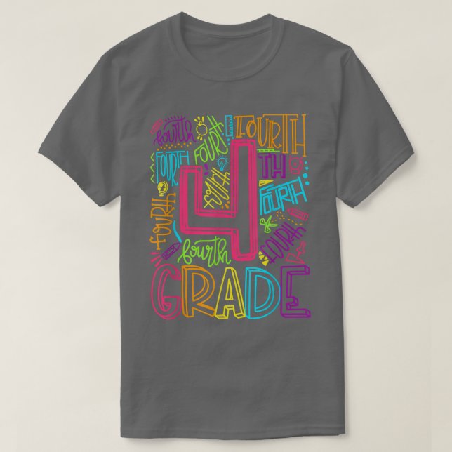 Typography 4th Grade Back To School Student Teache T-Shirt (Design Front)