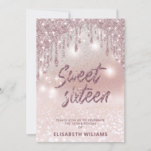 Typography adorable rose gold glittery drips ombre invitation