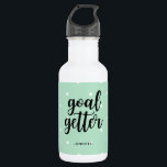 Typography and Dots | Mint Green Goal Getter 532 Ml Water Bottle<br><div class="desc">This stylish water bottle features a trendy mint green background with white polka dots,  and the phrase "goal getter" in modern typography. Personalise with your name.</div>