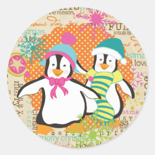 Typography and Penguins Cute Holiday Round Sticker