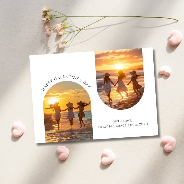 Typography Arch Photo Girly Galentines Beach Photo Holiday Card (Creator Uploaded)