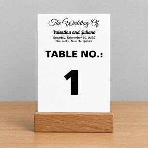 Typography-Based Black and White Portrait Wedding Table Number