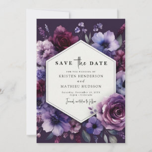 Typography Beautiful Purple Floral Wedding Save The Date