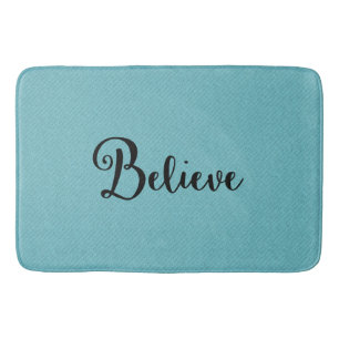 Typography "Believe" Black on Blue   Bath Mat