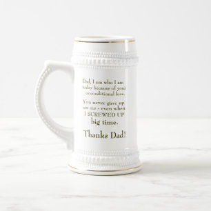 Typography Best Dad in the World Unconditional Lov Beer Stein