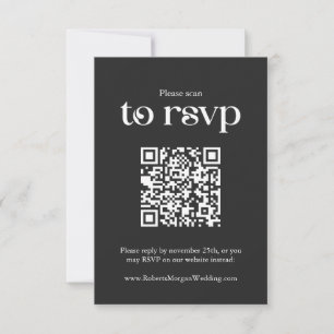 Typography Black QR code Wedding RSVP Card