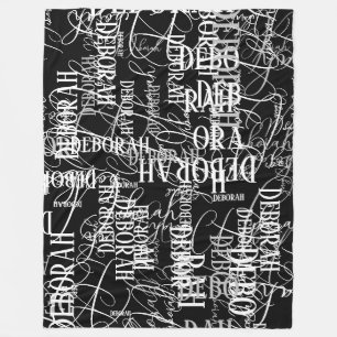 Typography Black White Names Pattern Fleece Blanket