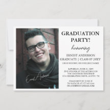 Typography Black White Photo Graduation Invitation
