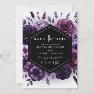 Typography Bloom Purple Floral Wedding Save The Date