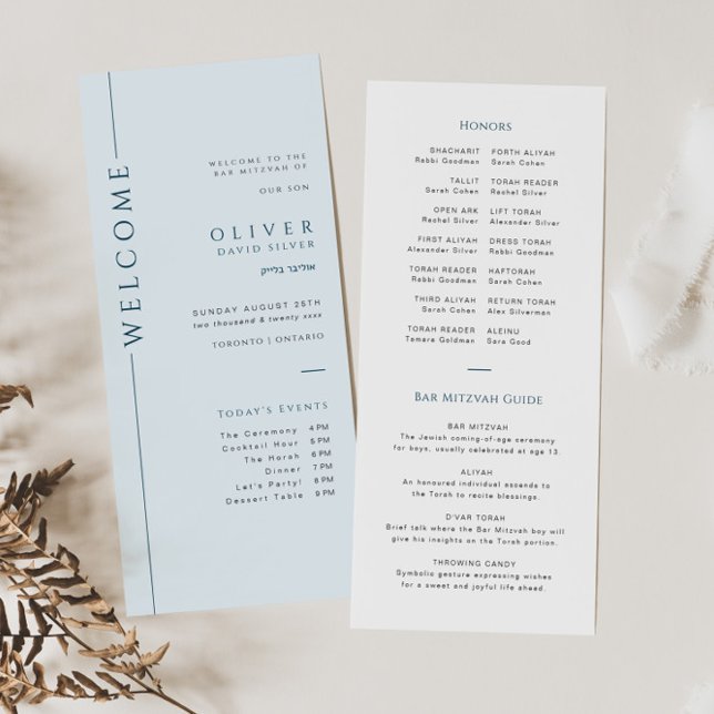 Typography Blue Bar Mitzvah Program Card Timeline (Creator Uploaded)