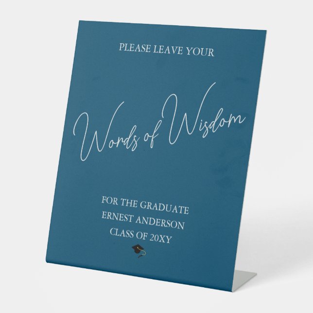Typography Blue Graduate Graduation Tabletop Sign (Front)