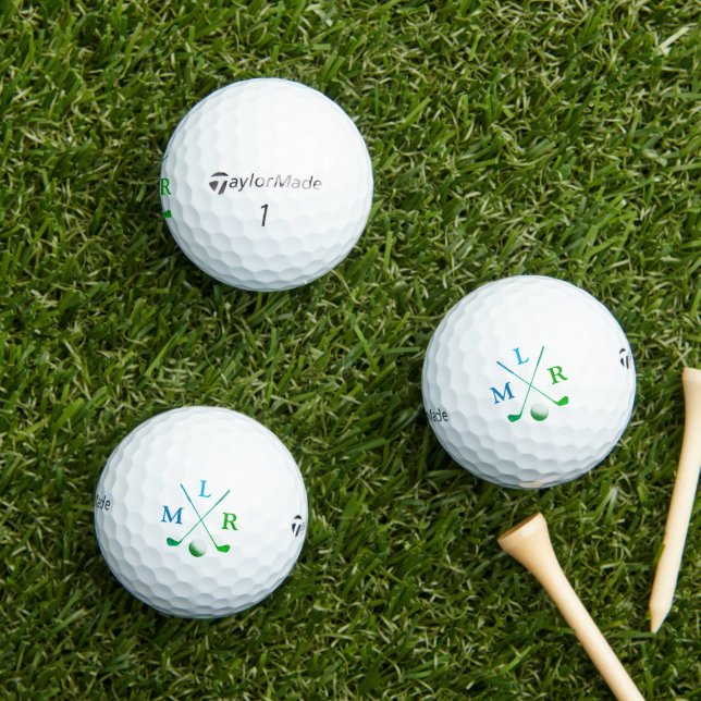 Typography Blue Green Initials Monogram Golf Balls (Insitu Grass)