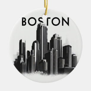 Typography Boston City Skyline, Boston City Ceramic Tree Decoration