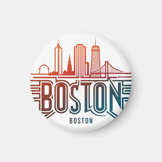 Typography Boston City Skyline Magnet (Front)