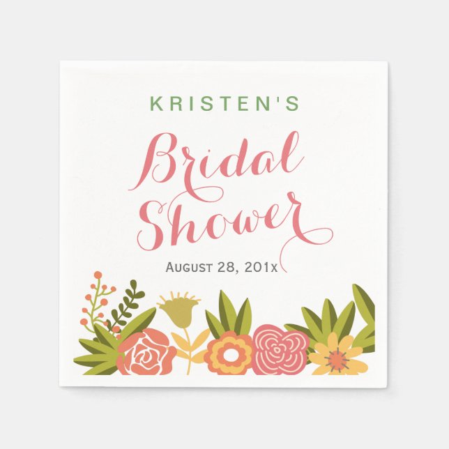 Typography Bridal Shower Garden Blooming Floral Napkin (Front)