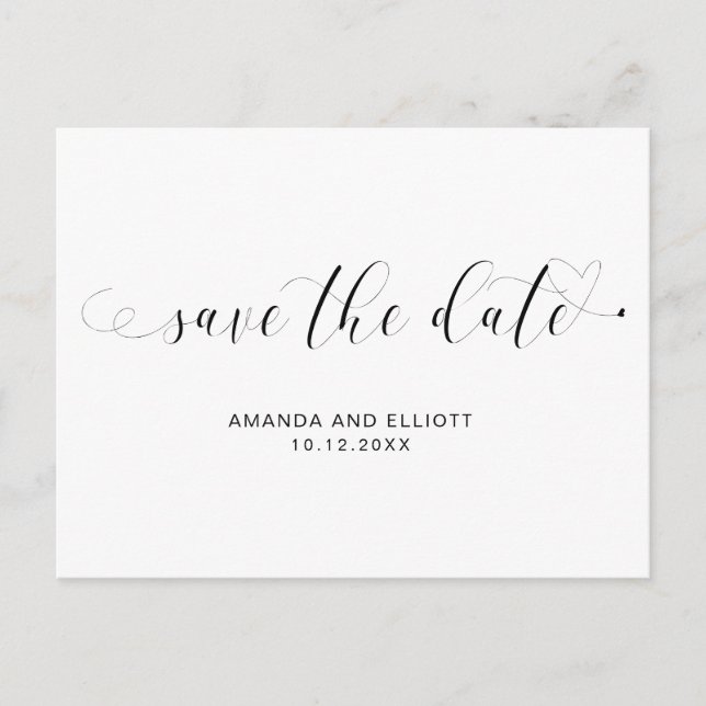 Typography Calligraphy Black White Save the Date Announcement Postcard (Front)
