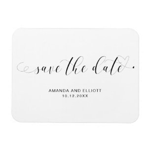 Typography Calligraphy Black White Save the Date Magnet
