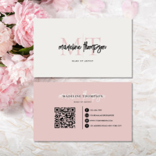 Typography Calligraphy Monogram Black Pink QR code Business Card
