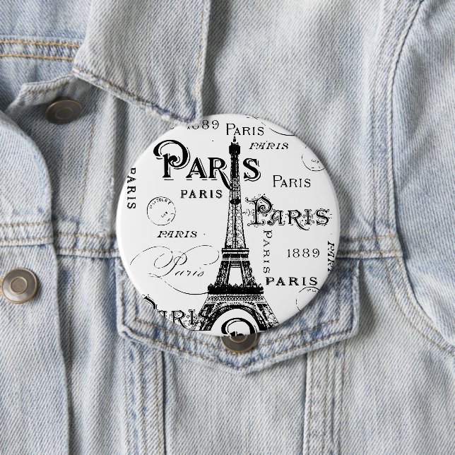 Typography Calligraphy Paris France Eiffel Tower 10 Cm Round Badge (In Situ)